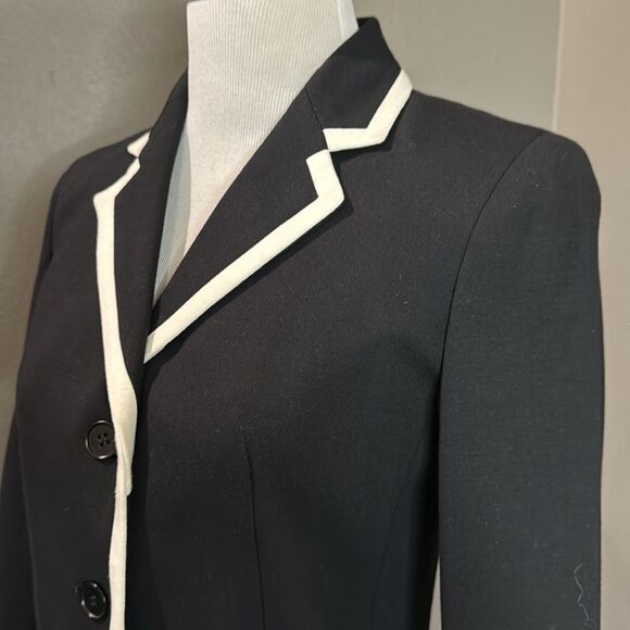 Talbots Black Blazer Jacket Cream Contrast Trim petites - Picture 2 of 10